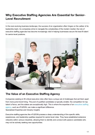 Why Executive Staffing Agencies Are Essential for Senior-Level Recruitment