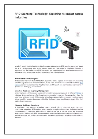 RFID Scanning Technology: Exploring its Impact Across Industries