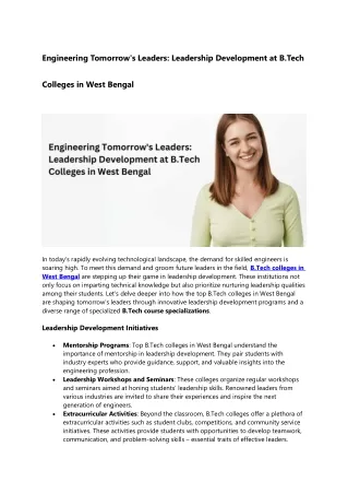 Engineering Tomorrow's Leaders Leadership Development at B.Tech Colleges in West Bengal