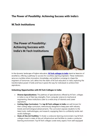 The Power of Possibility Achieving Success with India's M.Tech Institutions