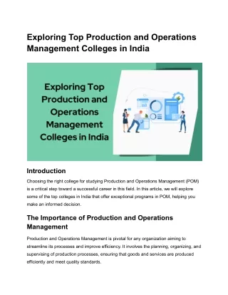 Exploring Top Production and Operations Management Colleges in India