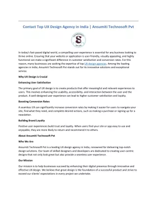 Contact Top UX Design Agency in India Ansumiti Technosoft Pvt