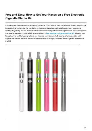 Free and Easy How to Get Your Hands on a Free Electronic Cigarette Starter Kit