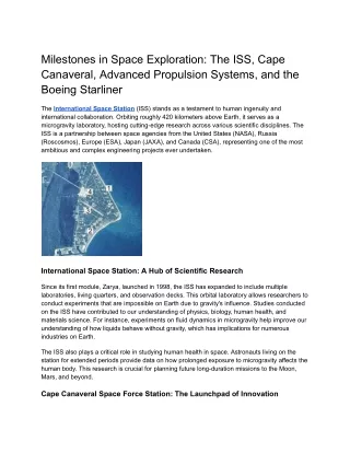 Milestones in Space Exploration_ The ISS, Cape Canaveral, Advanced Propulsion Systems, and the Boeing Starliner (1)