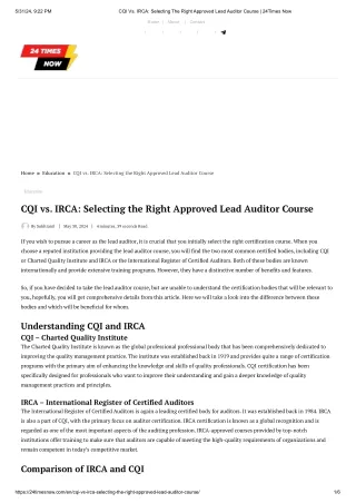 CQI vs. IRCA- Selecting the Right Approved Lead Auditor Course