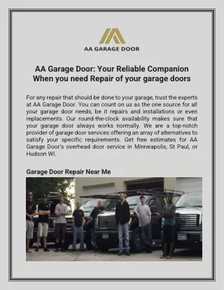 AA Garage Door- Your Reliable Companion When you need Repair of your garage door