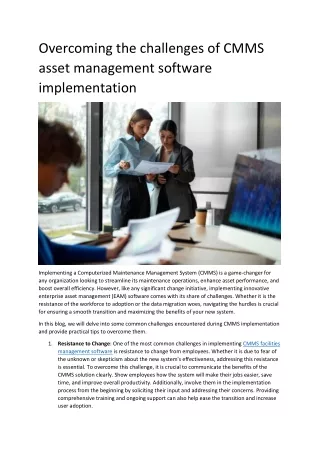 Overcoming the challenges of CMMS asset management software implementation