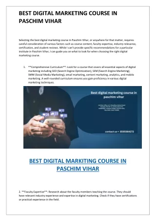 Selecting the best digital marketing course in Paschim Vihar