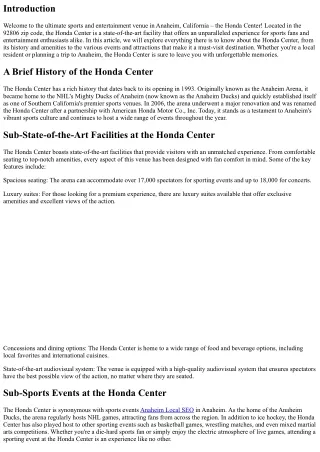 Honda Center: The Ultimate Sports and Entertainment Venue - 92806