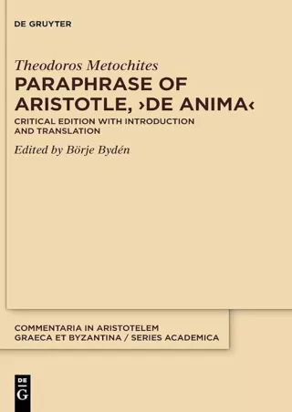 pdf✔download Paraphrase of Aristotle, ›De anima‹: Critical Edition with Introduction and Transla