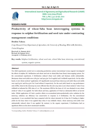 Productivity of wheat/faba bean intercropping systems in response to sulphur fertilization and seed rate under contrasti