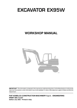 Fiat Kobelco EX95W Mini Wheel Excavator Service Repair Manual