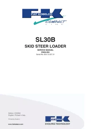 Fiat Kobelco SL30B Skid Steer Loader Service Repair Manual