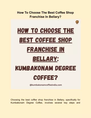 How To Choose The Best Coffee Shop Franchise In Bellary
