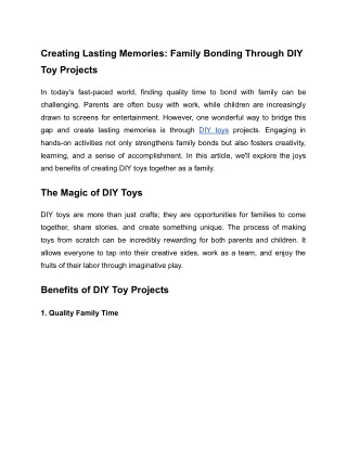 Creating Lasting Memories Family Bonding Through DIY Toy Projects