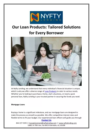 Our Loan Products Tailored Solutions for Every Borrower