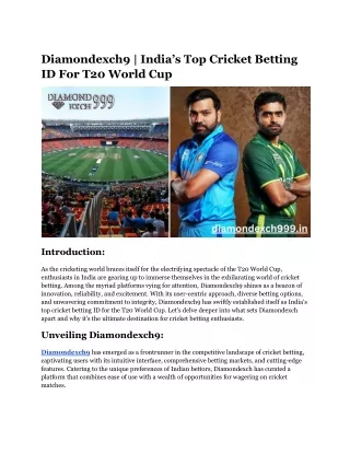 Diamondexch9 - India’s Top Cricket Betting ID For T20 World Cup