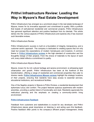 Prithvi Infrastructure Review_ Leading the Way in Mysore's Real Estate Development