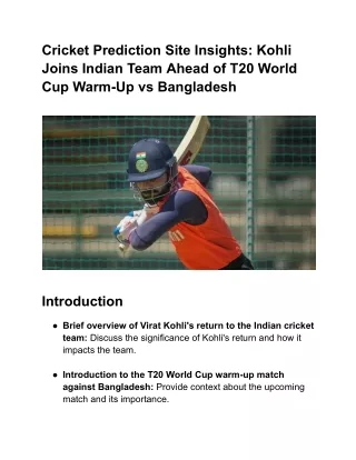 Cricket Prediction Site Insights_ Kohli Joins Indian Team Ahead of T20 World Cup Warm-Up vs Bangladesh