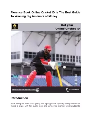 Florence Book Online Cricket ID Is The Best Guide To Winning Big Amounts of Mone