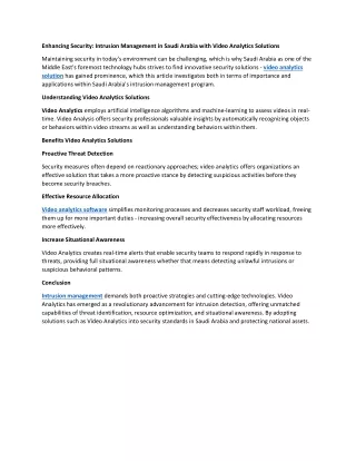 Intrusion Management in Saudi Arabia with Video Analytics Solutions