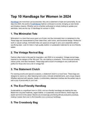 Top 10 Handbags for Women in 2024_