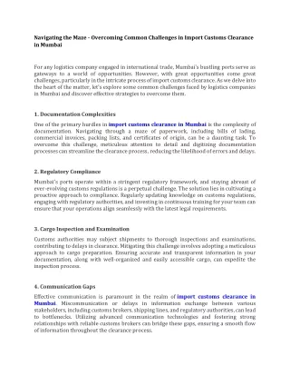 Navigating the Maze  Overcoming Common Challenges in Import Customs Clearance in Mumbai