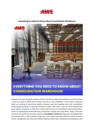 Everything You Need to Know About Consolidation Warehouse - AWL India