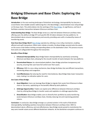 Bridging Ethereum and Base Chain- Exploring the Base Bridge