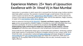 Dr. Vinod Vij Pioneering Liposuction in Navi Mumbai for Over 25 Years