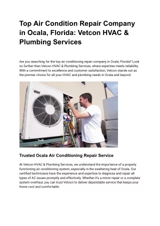 Top Air Condition Repair Company in Ocala, Florida Vetcon HVAC & Plumbing Services