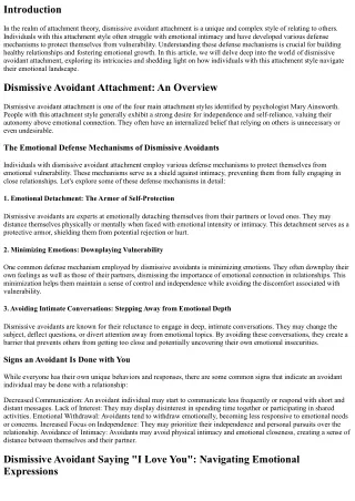 Dismissive Avoidant Attachment: Understanding Their Emotional Defense Mechanisms