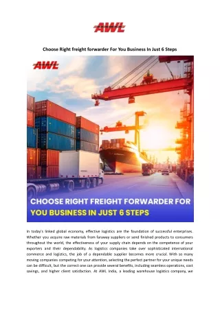 Choose Right Freight Forwarder For Your Business In Just 6 Steps - AWL India
