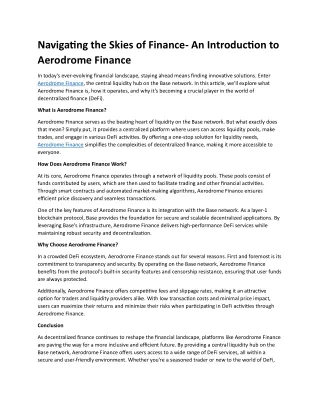 Navigating the Skies of Finance- An Introduction to Aerodrome Finance