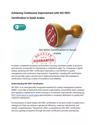 Achieving Continuous Improvement with ISO 9001 Certification in Saudi Arabia