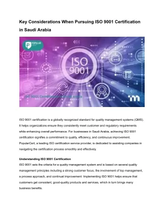 Key Considerations When Pursuing ISO 9001 Certification in Saudi Arabia