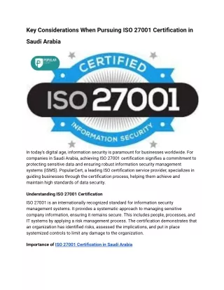Key Considerations When Pursuing ISO 27001 Certification in Saudi Arabia