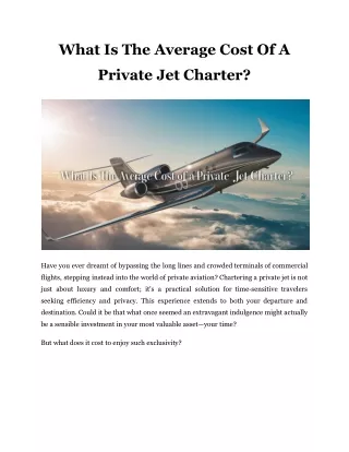 What Is The Average Cost Of A Private Jet Charter?