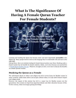 What Is The Significance Of Having A Female Quran Teacher For Female Students?