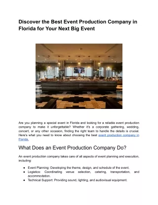 Discover the Best Event Production Company in Florida for Your Next Big Event