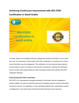 Achieving Continuous Improvement with ISO 27001 Certification in Saudi Arabia