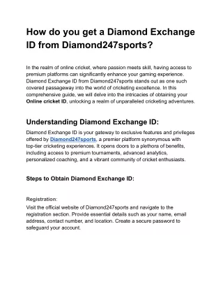 How do you get a Diamond Exchange ID from Diamond247sports?