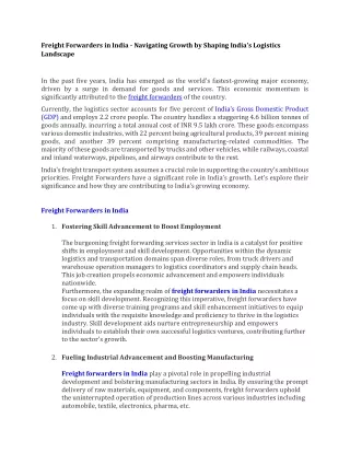 Freight Forwarders in India - Navigating Growth by Shaping India's Logistics Landscape