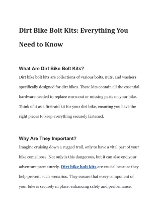Dirt Bike Bolt Kits Everything You Need to Know