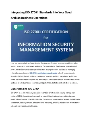 Integrating ISO 27001 Standards into Your Saudi Arabian Business Operations