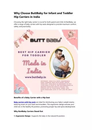 Why Choose ButtBaby for Infant and Toddler Hip Carriers in India