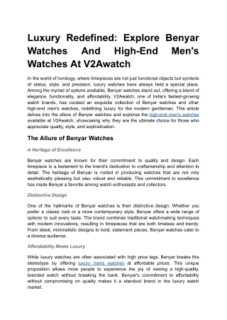 Luxury Redefined_ Explore Benyar Watches And High-End Men's Watches At V2Awatch