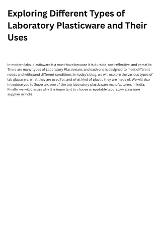 Exploring Different Types of Laboratory Plasticware and Their Uses