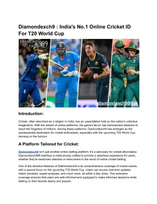 Diamondexch9 - India's No.1 Online Cricket ID For T20 World Cup