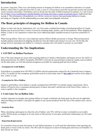 Being familiar with the Tax Implications of Buying Bullion in Canada